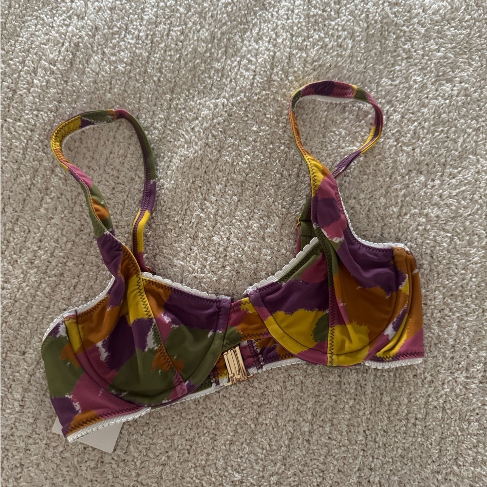 Mona B Purple and Green Geometric Bikini Top